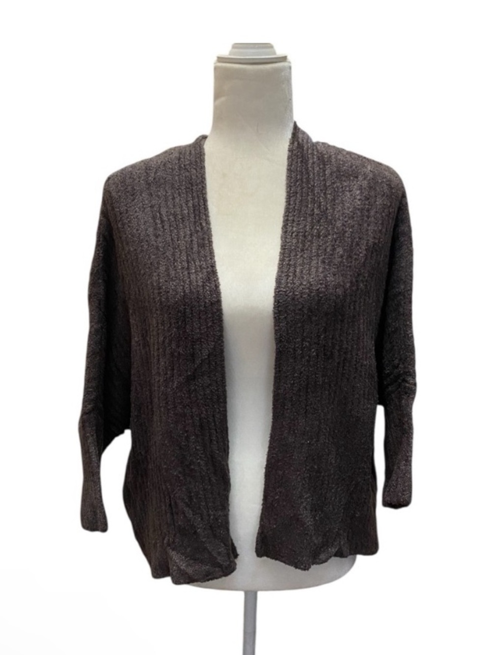 Barefoot Dreams Ribbed Grey Dolman Sleeve Open Cardigan Cozychic Lite